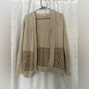 Hollister tan cardigan with hood and design